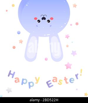 Greeting card for Easter. Cute Kawaii Hare Rabbit. Vector illustration Stock Vector