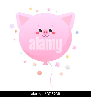 Baloon Cute Kawaii Pig, Piglet. Animal isolated on a white background. Vector illustration Stock Vector