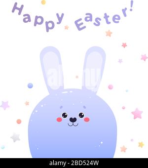 Greeting card for Easter. Cute Kawaii Hare Rabbit. Vector illustration Stock Vector