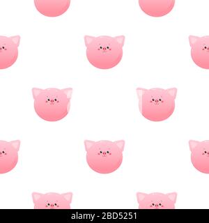 Cute Kawaii Pig, Piglet. Animal seamless pattern. Vector illustration Stock Vector