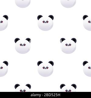 Cute Kawaii Panda, Bear. Animal seamless pattern. Vector illustration Stock Vector