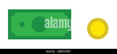 Vector icons of money, paper and coin in flat color. Stock Vector