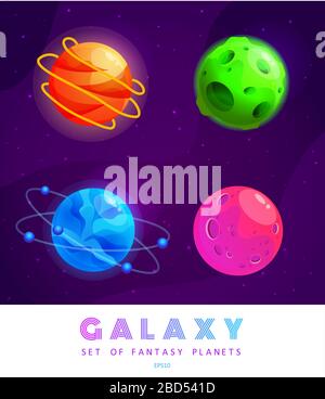 Fantasy space planets for ui galaxy game. Vector cartoon icons set of ...