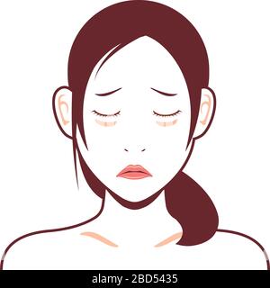 Young asian woman face vector illustration / dark circles, lack of sleep Stock Vector