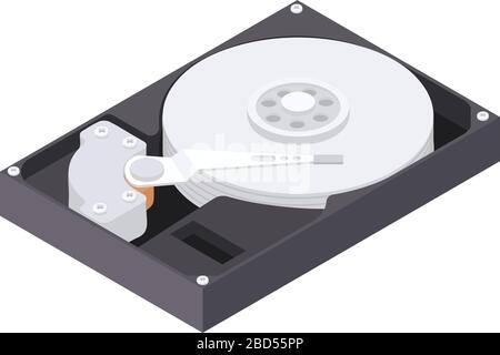 Hard drive icon. Isometric of hard drive vector icon for web design isolated on white background Stock Vector
