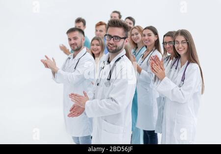 side view. a group of applauding doctors looking at the camera Stock Photo