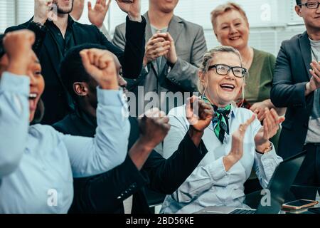 large multinational business team showing their success. Stock Photo