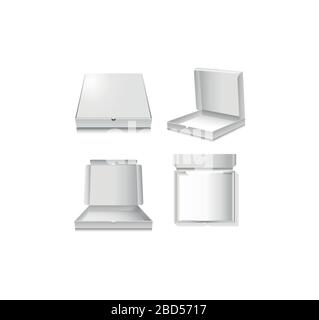 Vector set of pizza boxes. Cardboard box template for pizza. Vector mock up Stock Vector