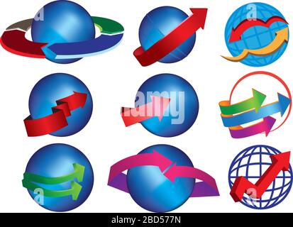 Vector set of glode icons and elements with arrows Stock Vector