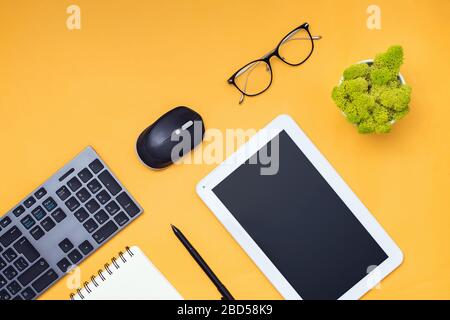 Modern workplace, top view. Flat lay composition Stock Photo