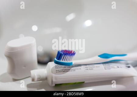 Oral care products Stock Photo