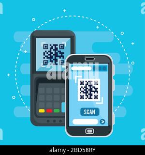 qr code inside smartphone and dataphone vector design Stock Vector