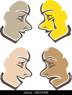 Vector illustration of four faces of different ethnicity in profile view with different expressions Stock Vector