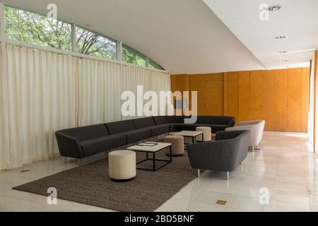 view of living room  interior, Furniture House Villa by Japanese architect Shigeru Ban, Commune by the Great Wall , Yanqing District, China Stock Photo