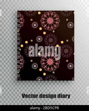 Stylish design print of a notebook cover - mandala pattern, oriental stylish print on a dark background Stock Vector