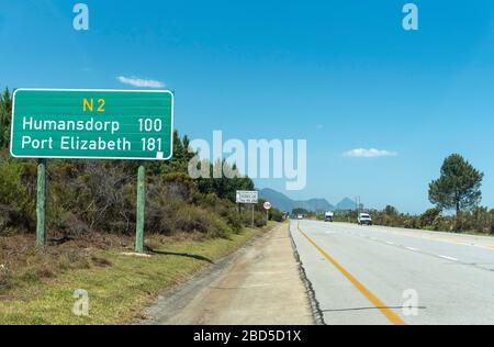 Tsitsikamma, Eastern Cape, South Africa. 2019. The N2 highway at Tsitsikamma  along the Garden Route a scenic drive. Stock Photo