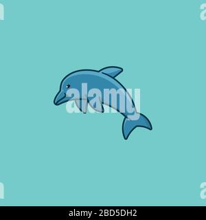Dolphin vector illustration for Dolphin Day on April 14th. Aquatic mammal color symbol. Stock Vector