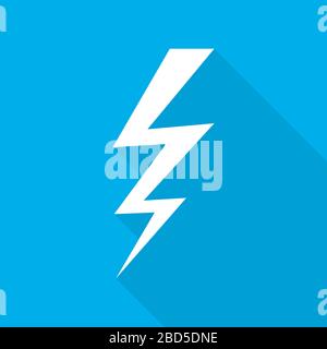 Lightning icon flat design with long shadow. Flash symbol in red circle ...