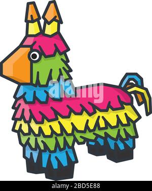 Donkey Piñata cartoon isolated vector illustration for Pinata Day on April 18th. Mexican celebration color symbol. Stock Vector