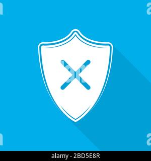 Shield with cross on blue background. White shield with cross in flat design. Vector illustration. Stock Vector