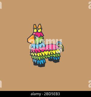 Donkey Piñata cartoon vector illustration for Pinata Day on April 18th. Mexican celebration color symbol. Stock Vector
