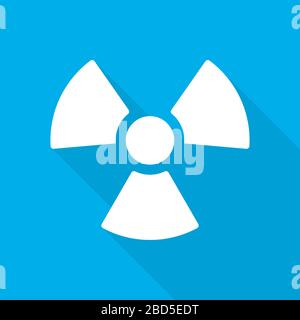 White radiation icon in flat design. Vector illustration. Symbol of radiation with long shadow on blue background. Stock Vector