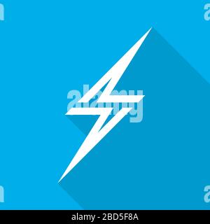 Lightning icon flat design with long shadow. Flash symbol in red circle ...