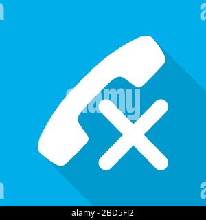 Phone icon. Vector illustration. White phone icon with long shadow on blue background. Stock Vector