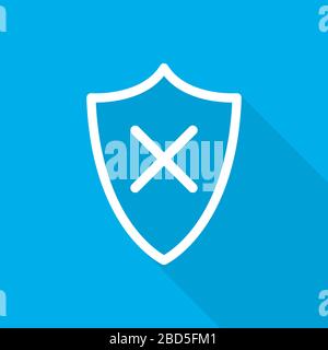 Shield with cross on blue background. White shield with cross in flat design. Vector illustration. Stock Vector