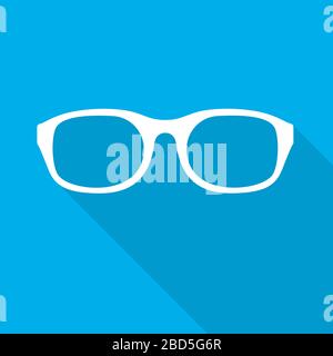 Glasses icon in flat design. Vector illustration. White glasses icon with long shadow Stock Vector