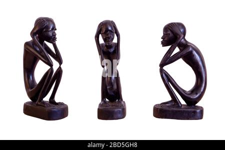 Luanda, Angola - April 04th 2020: Wood carving statue of The Thinker (O Pensador)  from Angola. Stock Photo