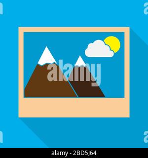 Photo icon in flat design. Vector illustration. Colored picture icon on blue background Stock Vector