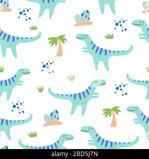 Cute dinosaur seamless pattern for kids, baby textile, wallpaper, nursery design. Funny little dino of hand drawn style. Vector illustration. Stock Vector