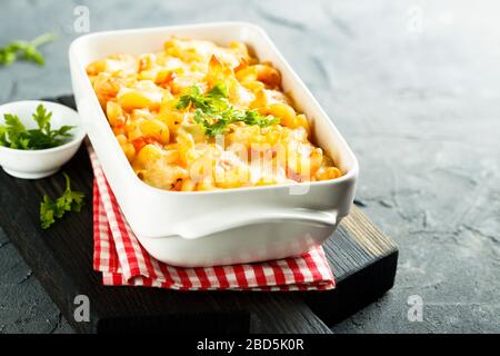 Homemade pasta bake with cheese and tomato Stock Photo