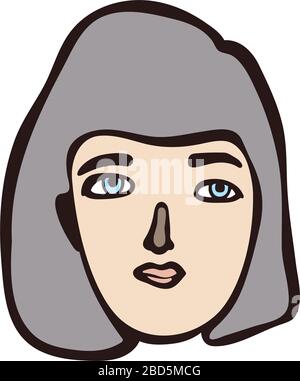 Minimalistic linear isolated female portrait. Gray haired girl, white face with light eyes. Simple facial features. Scandinavian primitive graphic Stock Vector