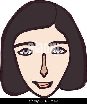 Minimalistic linear female portrait. Dark haired girl, white face with light eyes. Simple facial features. Scandinavian primitive graphic style. Calm Stock Vector