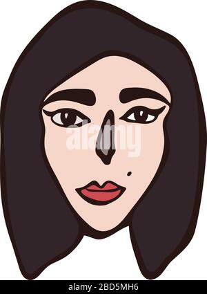 Minimalistic linear female portrait. Dark haired girl, white face, dark eyes. Make up girl. Eyeliner, red lips. Blog, social media feed. Trendy Stock Vector