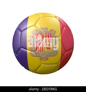 Soccer ball in flag colors isolated on white background. Andorra. 3D image Stock Photo