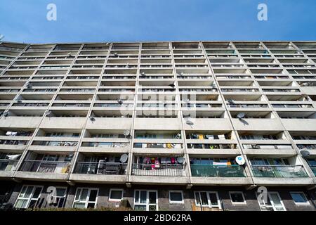 Exterior view of Cables Wynd House apartment block, known as the Banana Flats, in Leith, Scotland, UK Stock Photo