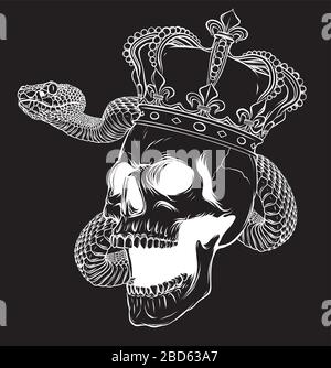 skull king with snake in black background vector illustration design Stock Vector