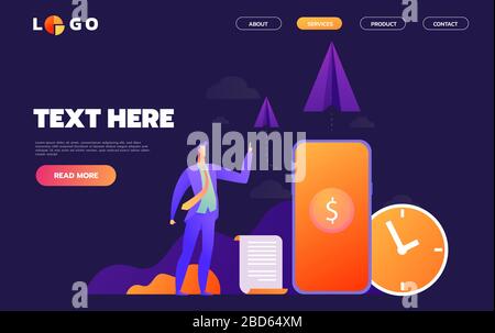 Business Start Up Concept for web page. Vector illustration, business project startup process, idea through planning and strategy, time management Stock Vector