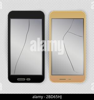 Broken mobile phones isolated on transparent backround. Repair mobile phone icon with shadow. Vector Illustration Stock Vector
