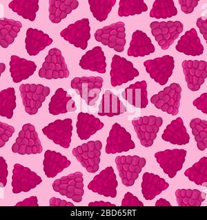 Summer pink raspberry seamless pattern. Bright red texture. Healthy vegetarian food. Fresh and juice fruits and berries. Vector illustration Stock Vector