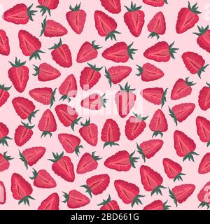 Summer pink strawberry seamless pattern. Bright red texture. Healthy vegetarian food. Fresh and juice fruits and berries. Vector illustration Stock Vector