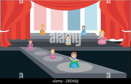 many girls are dancing on the dance floor Stock Vector
