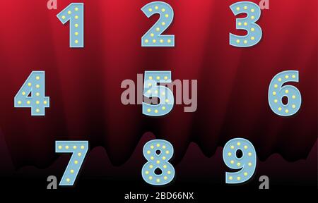 count of numbers on red velvet curtain background Stock Vector