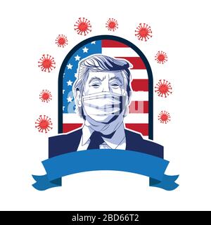 trump wearing face mask by covid 19 with usa flag and particles Stock ...
