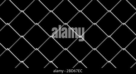 Wire mesh background. Chain link metal seamless pattern fence on black background. Prison barrier, property boundary concept. 3d illustration Stock Photo