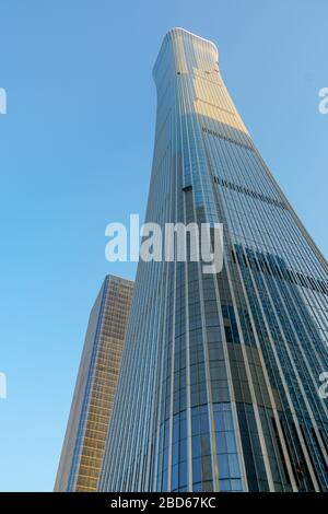 CITIC Tower is a supertall skyscraper located in the Central Business District of Beijing. know as China Zun. The 108-storey, 528m building is the tallest in the city. Beijing, China. April 5th, 2020 Stock Photo