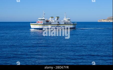 Malta - February 21 2020 : One of the ferries that travel between Ċirkewwa in Malta to Mġarr in Gozo. Stock Photo